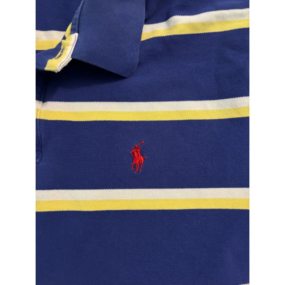 Polo by‎ Ralph Lauren Blue, Yellow, and White Striped Polo Size Large